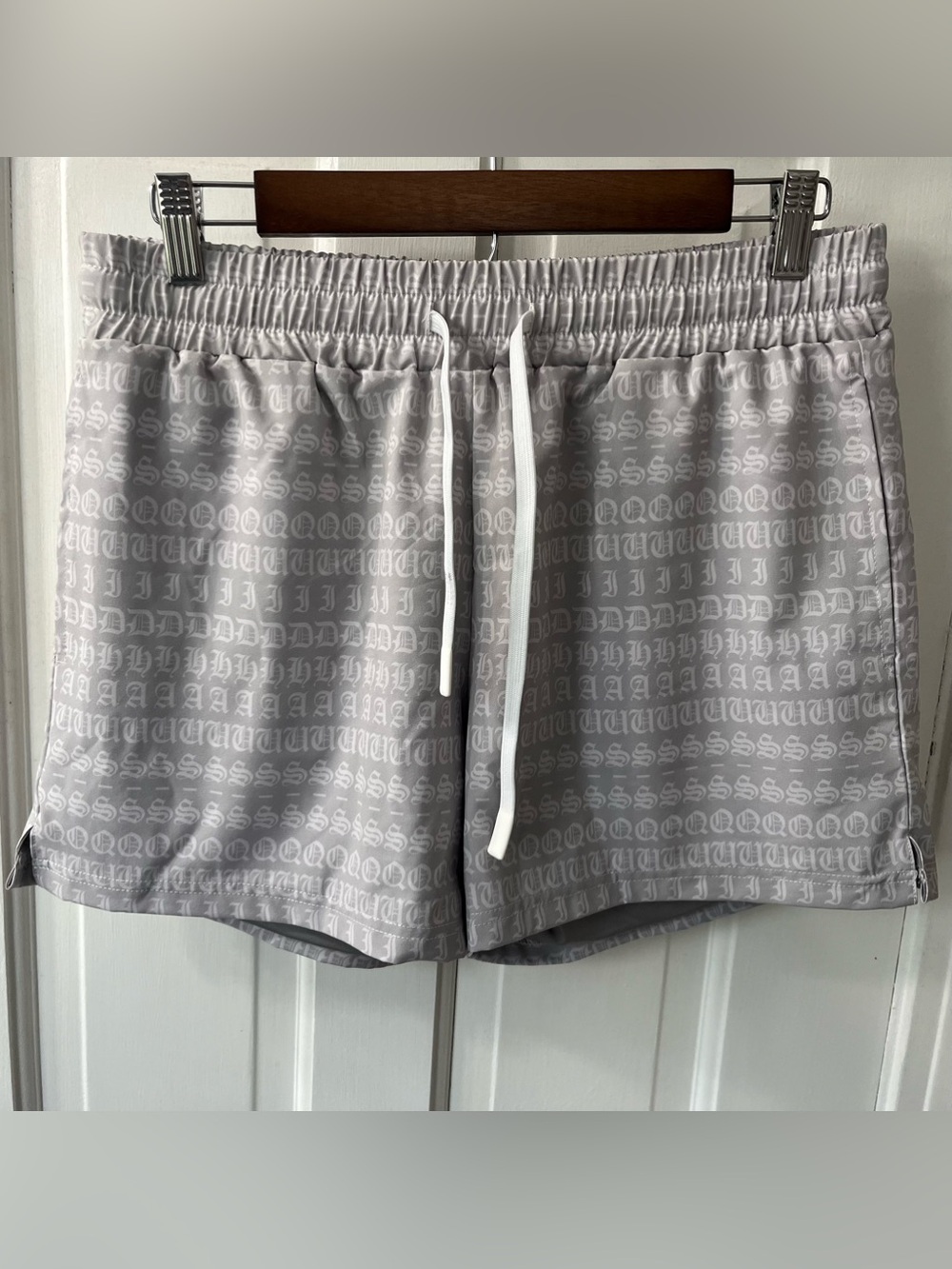 Squidhaus Men’s Monogram Athletic Shorts in Light Heather Gray. Size Medium